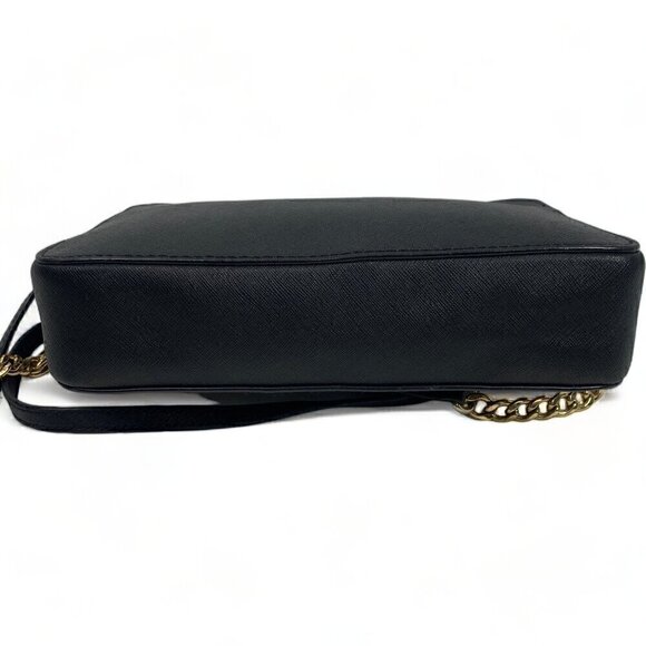 MICHAEL KORS Leather Jet Set East West Crossbody Bag With Chain Strap Black/Gold - Picture 11 of 13